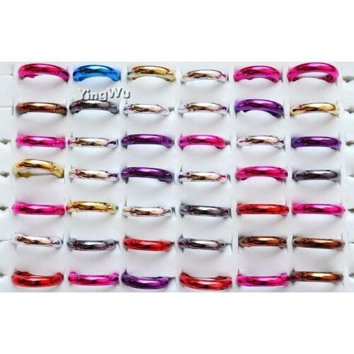 Yingwu Wholesale 50pcs Lot Multi Color Glossy Resin Rings Men Women Wedding Band Ring