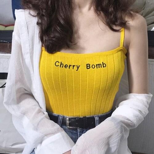 Women Camis Summer Letter Print Tank Tops Sexy Vest Korean Ladies Wrap Chest Knit Camisole Crop Tops Hot S1