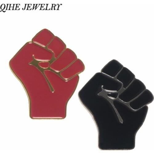 QIHE JEWELRY Raised fist pins Black red power of unity brooches Solidarity symbol jewelry black lives matter Pins for men women