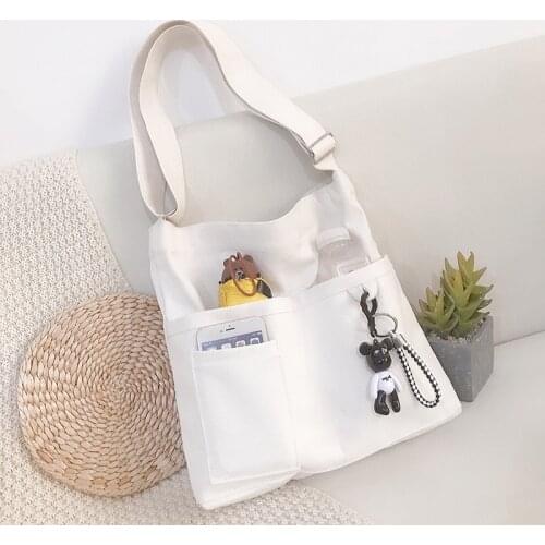 Canvas Diagonal Cross Bag Youth Fashion Casual Version Ladies Large Capacity Shoulder Bag Solid White Black Women Messenger Bags