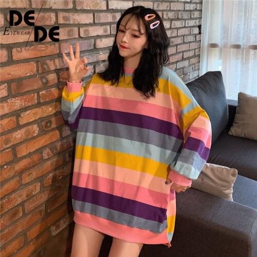 2019 Rainbow Striped Sweatshirt Long Sleeve Harajuku Hoodie Women Sweatshirt Loose Women Pullover Top