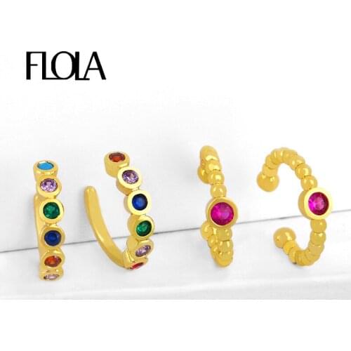 FLOLA Rainbow CZ Ear Cuffs for Women Cubic Zirconia EarCuffs For Non Pierced Small Circle Stud Earrings Rainbow Jewelry ersr96