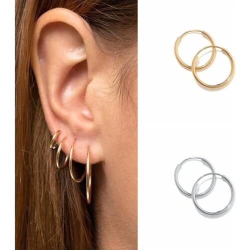 925 Sterling Silver Ear Needle minimalist Hoop Earrings for Women Smooth Small Circle Huggies Earrings Jewelry Accessories