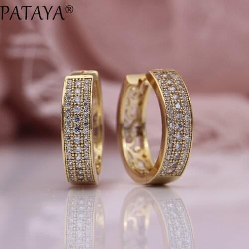 PATAYA New Hollow Round Earrings Women Fashion Fine Wedding Party Jewelry 585 Rose Gold White Natural Zircon Dangle Big Earrings