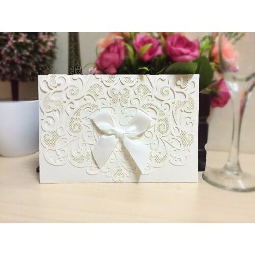1 pcs Sample Tri-fold Ribbon Decorating Laser Cutting Wedding Invitation Card Wedding Party Invited Greeting Cards for Guest