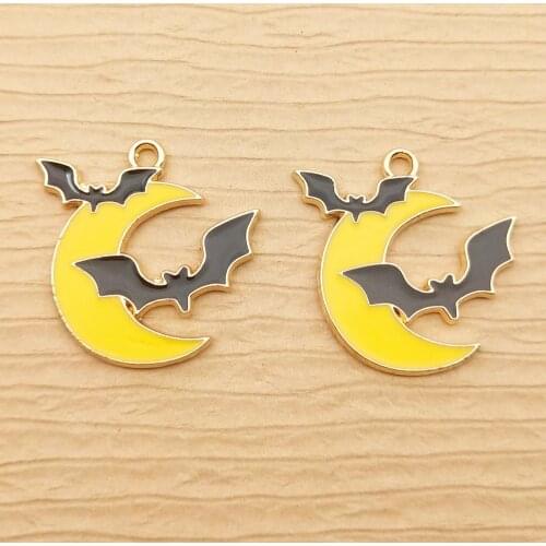 10pcs 24x25mm enamel bat moon charm for jewelry making crafting fashion earring pendant cute necklace charm bracelet charms