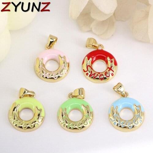 10PCS, Gold Plated Enamel Round Metal Copper Donuts Charms Pendant For DIY Bracelet Necklace Jewelry Making