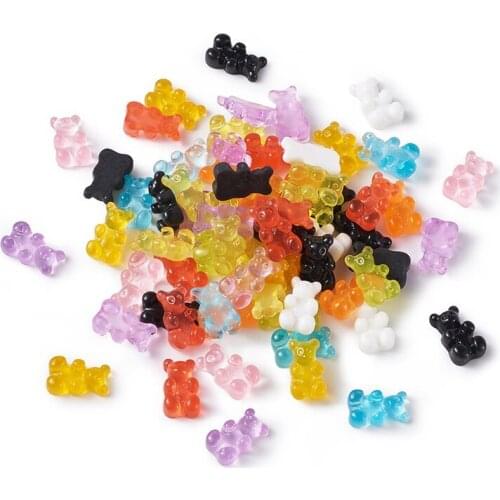 200pcs Mixed Color Bear Resin Cabochons for Photo Pendant Craft Jewelry Making DIY Accessories 12.5x7x4mm