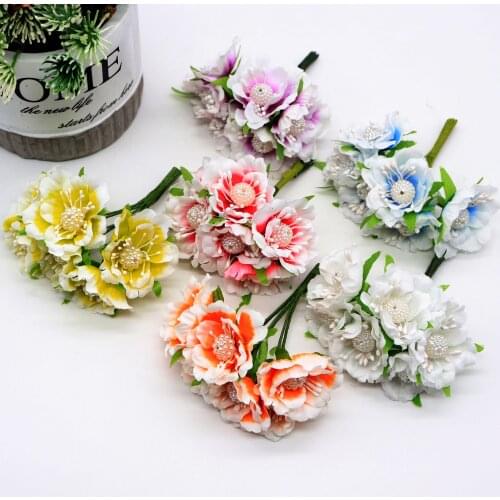 6PCS 3cm Multicolor Artificial Cloth Alcimandra pearl chrysanthemum Use For Wedding Decoration DIY Wreaths Craft Gift Supplies