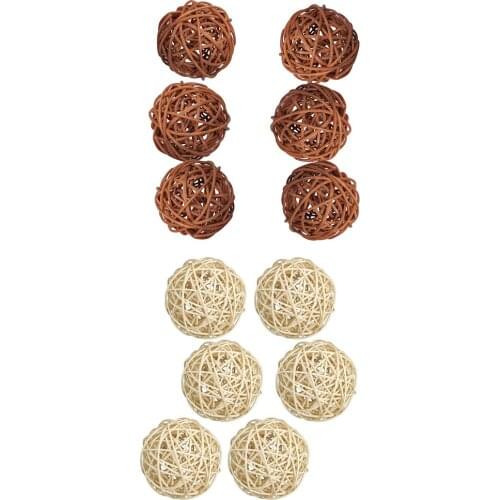 6PCS Wicker Rattan Balls Natural Spheres Bridal Home Ornaments Vase Filler