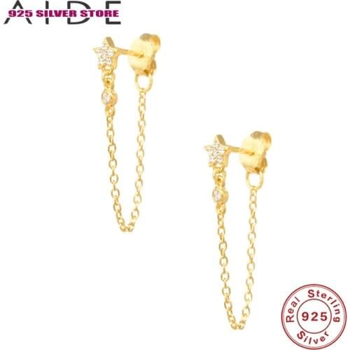 Aide Sterling 925 Silver Boucle Oreille Femme Simple Piercing Star Zircon Tassel Rear Hanging Type Earring For Women Pendientes