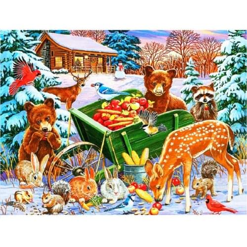 Diamond Embroidery Painting Winter Bears Mosaic Rhinestone Sticker Wall Decor New Arrival Puzzle Picture Diamond Dots Large Size