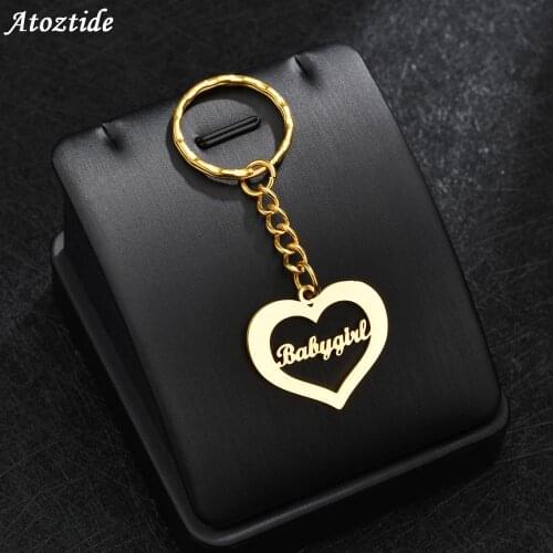 Atoztide Fashion Personalizd Pendant Stainless Steel Name Keychain Gold Nameplate Keychain For Women Men Jewelry Bag Charm Gift