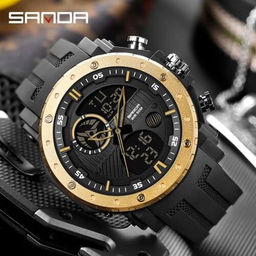SANDA Brand Luxury Men Outdoor Sports Quartz Wristwatches 30m Waterproof Chronograph Clock Shock Resistant relogio Militar Watch