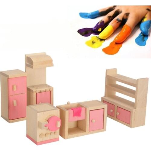 Wooden Dollhouse Furniture Miniature Toy For Dolls Kids Children Pretend Play toy Mini Wood Family Doll Toys Boys Girls Gifts