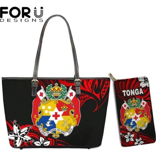 FORUDESIGNS Samoa Tonga And Polynesian Printing Vintage Women Purse And Handbag 2Pcs/Set Girls Leather Travel Bags Casual Totes