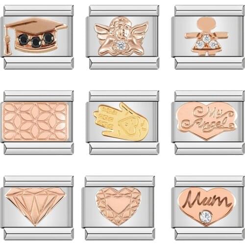 Hapiship 2021 Original Daisy Rose Girl Mum Heart Hands Italian Charm Links Fit 9mm Bracelet Stainless Steel Jewelry Making DJ116