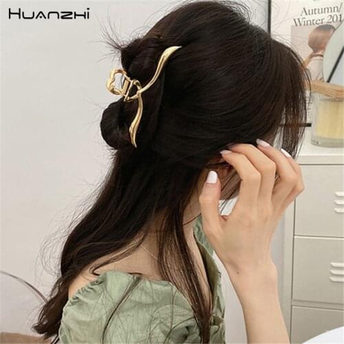 HUANZHI 2021 New Vintage Heart Big Pin Metal Shark Clips Hairpins Headband Barrette Headwear for Women Girls Hair Accessories