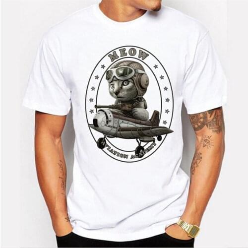 Papertiger Classic White T-shirt Fashion Fighter Cute Cat Pilot Print Tshirt