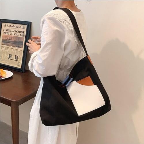 Korean Niche Design Stitching Canvas Bag women shoulder Portable Tote Bag All-match Casual Messenger Bag purses and handbags sac