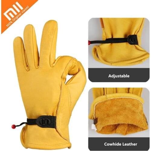 Xiaomi Leather Working Gloves Men Women Elastic Wrist Tough Cowhide Working Gloves for Gardening/Motorcycle Safe Work Glove