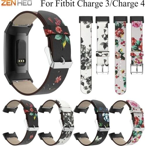 Leather Strap For Fitbit Charge 3 Smart Watch Band Replacement Printing Flower Watchband For Fitbit Charge 4 Wristband