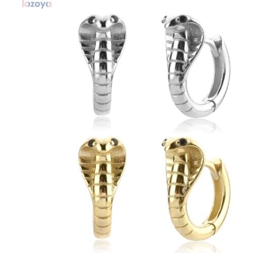 LOZOYA 925 Sterling Pendiente Rock Punk Silver 8mm Snake Huggies Hoops Clips Piercing Hoops Earring Luxury Party Jewelry