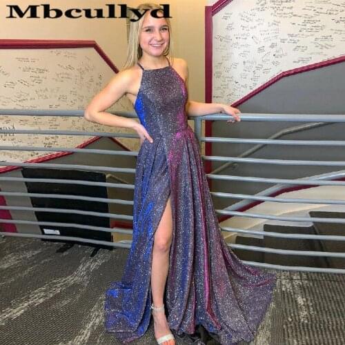 Mbcullyd Stylish Sequined Prom Dresses 2020 Long Sexy Split Evening Party Dress For Women Formal Corss Backless robe de soiree