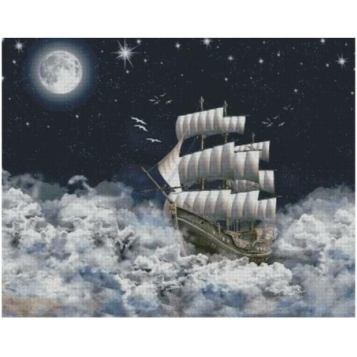 Moonlight Sailing Polar Star Needlework Cross stitch Kits Top Quality 14CT Unprinted Embroidery Cross-Stitching DIY Handmade