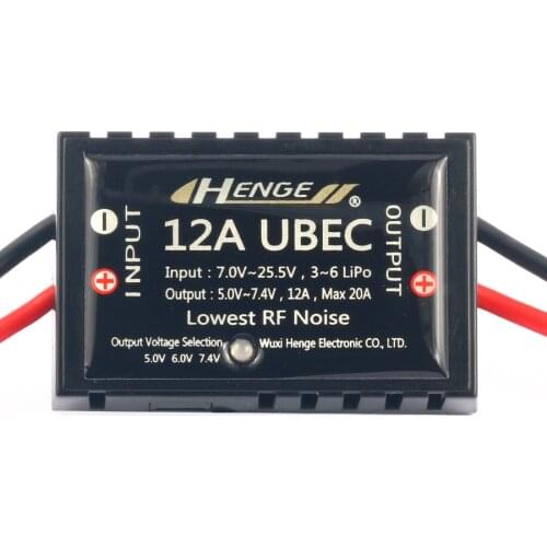 HENGE 12A UBEC Switch Mode BEC Voltage Stabilizer Output 5V / 6V / 7.4V 12A Max 20A Input 3S-6S Lipo 7V-25.5V for RC Airplanes