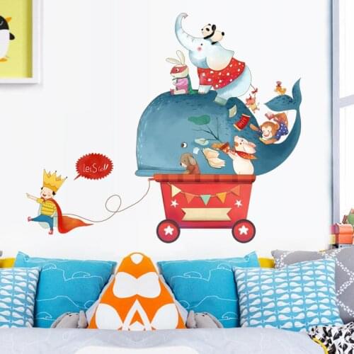 Cartoon Animals Ride To Play Wall Sticker for Childrens Room Sofa Background Wall Aisle Wall Layout for Christmas Gifts