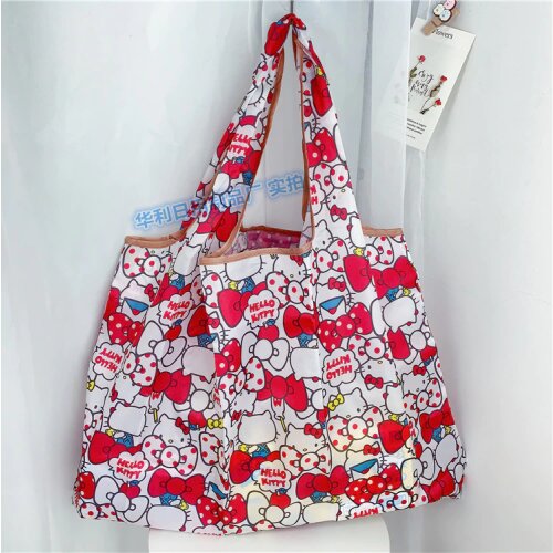Sanrio Hello Kitty Handbag Cartoon Shopping Bag Melody Shoulder Bag Folding Eco Bag Polyester Large Shopping Bag
