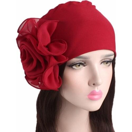 Fashion Big Flower Muslim Hijab Hat Women Headscarf Cap Women Soft Comfortable Chemotherapy bonnet Islamic Hat Party Turban Cap