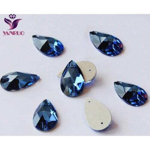 YANRUO 3230 Drop Sapphire Sew on Rhinestones Sewing Crystal Flat Back Rhinestones Stones For Wedding Dresses