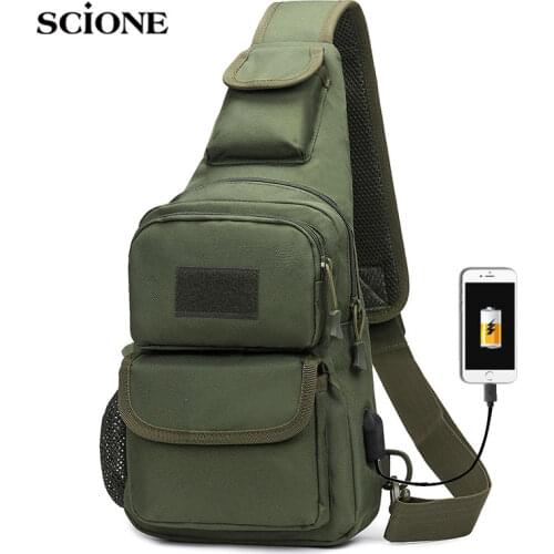 USB Men Chest Bag Waist Sling Bags Military Tactical Army Pouch Fishing Travel Camping Hiking Outdoor Phone Shoulder Tas 701WA