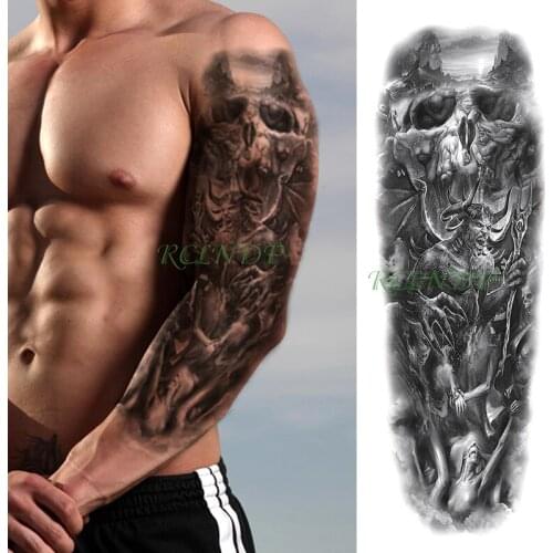 Waterproof Temporary Tattoo Sticker personality black demon horribly mountain full arm fake tatto flash tatoo for men women