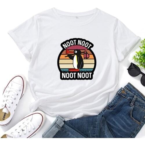 Women Fashion O-neck Loose Tee Shirt NOOT NOOT Penguin Cartoon Pictures T Shirt Women Short Sleeve Graphic Tee