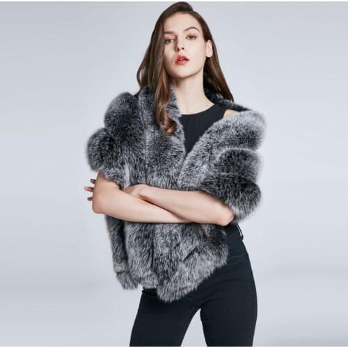 Womens winter jacket with fox fur collar warm fur shawl shawl scarf real fur coat warm striped fox vest jacket