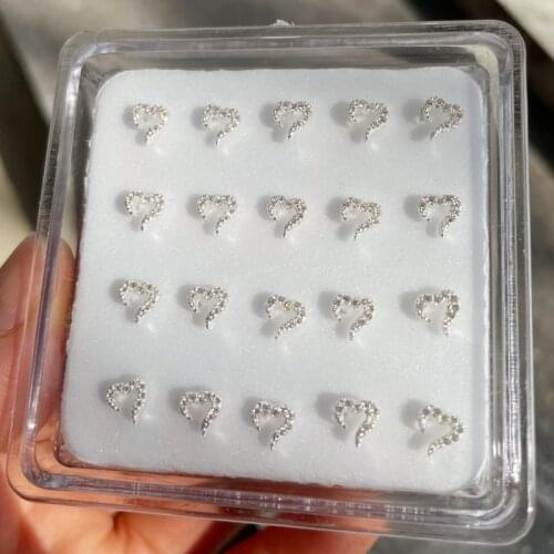 20pcs 925 Sterling Silver tiny CZ Inlaid love Nose Piercing heart Nose Studs body Jewelry For Women gifts Cartilage accessories