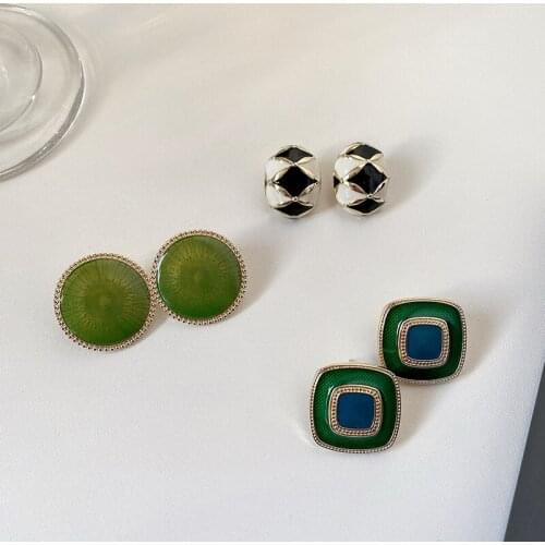 Origin Summer Vintage Geometrical Square Enamel Circle Dangle Earing for Women French Gradient Color Earing Jewelry Wholesale