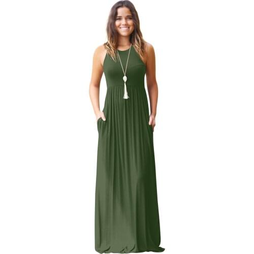 GULE GULE Womens Sleeveless Solid Maxi Long Dresses with Pockets
