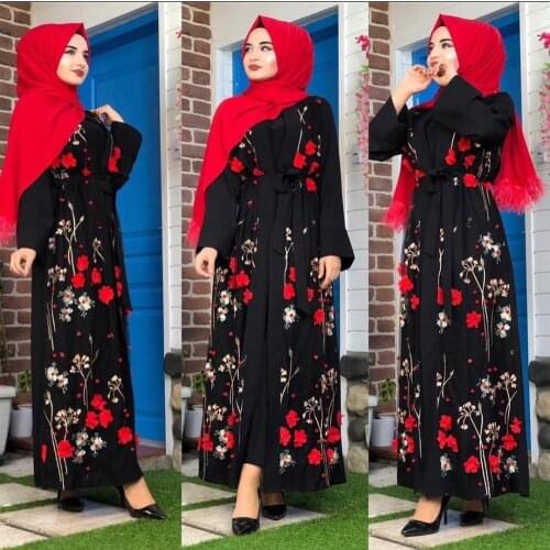 Floral Embroidery Abaya Dubai Open Kaftan Muslim Dress Women Cardigan Kimono Jilbab Robe Gown Islamic Clothing Turkish Fashion