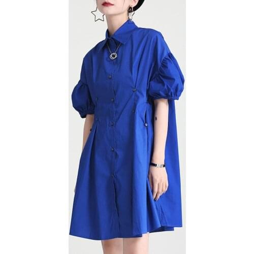 2021 New Summer Fashion Ladies Dress Loose High Quality Women Dresses Puff Sleeve Solid Color Casual Elegant Female Dress T253