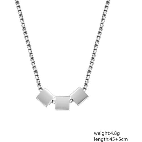 100% Real Pure Silver Color Jewelry Vintage Korean Long Three Cube Box Necklace For Women Wedding