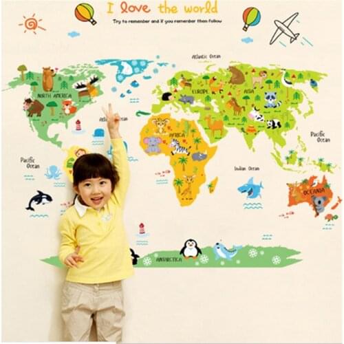 Animal World Map Wall Sticker Decals Bathroom Bedroom Window Decor Nursery Decals Poster Mural