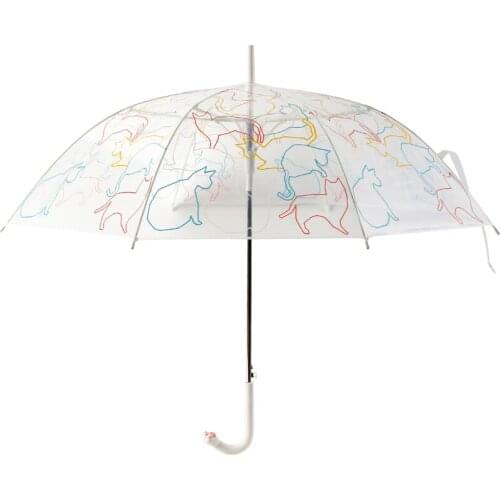 Automatic long handle thickened transparent cute umbrella student goddess colorful cat claw straight handle simple safe umbrella