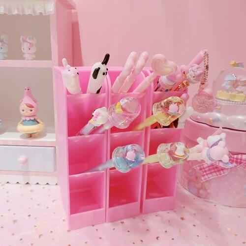 1PC 4-Grid Pink Creative Plastic Pen Holder Rack dollhouse basket