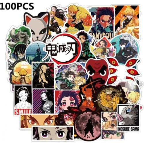 100PCS DIY Cartoon Demon Slayer Kimetsu no Yaiba Anime Stickers Room Decoration Laptop Luggage Guitar Wall Sticker Wall Decor