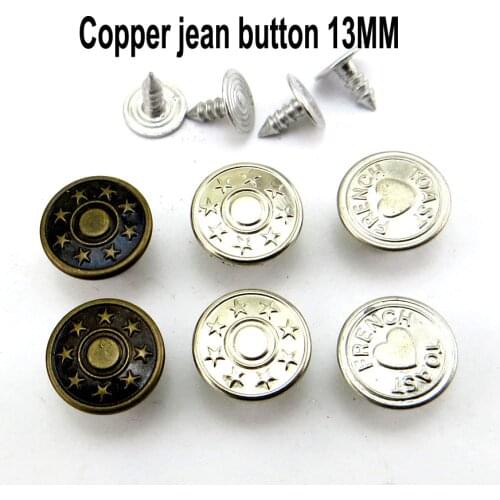 30PCS Copper Jeans Star Button 13MM Decorative Clothes Accessory Garment Heart Trousers Buttons Fit MJB-353