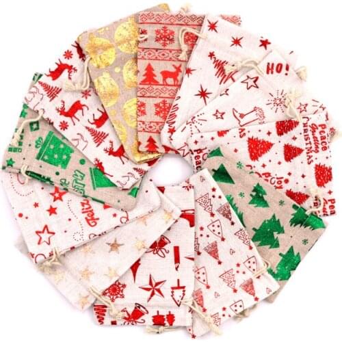 5Pcs/Lot Christmas Cotton Bags 10x14 13x18cm Muslin Candy Gifts Jewelry Packaging Bags Linen Drawstring Gift Bag & Pouches